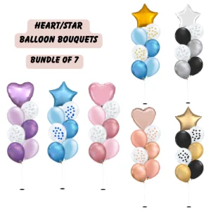 Heart/Star Chrome & Confetti Balloon Bouquets - 7 Balloons