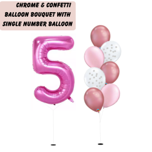 Chrome & Confetti Balloon Bouquet - with Single Giant Number Balloon