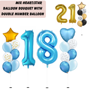 Mix Heart/Star Balloon Bouquet – with Double Giant Number Balloon