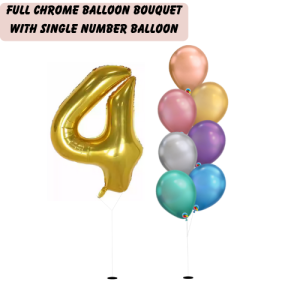 Full Chrome Balloon Bouquet – with Single Giant Number Balloon