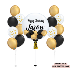 Chrome&Confetti Balloon Bouquets - with 24" Personalised Bubble Balloon