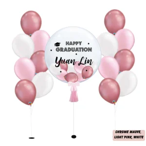 Chrome Balloon Bouquets – with 24″ Personalised Bubble Balloon