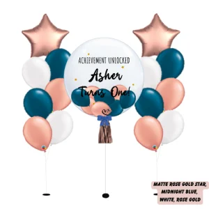 Heart/Star Standard Balloon Bouquet – with 24" Personalised Bubble Balloon