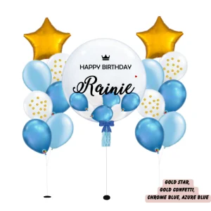 Mix Heart/Star Balloon Bouquet – with 24″ Personalised Bubble Balloon