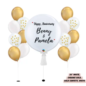 Chrome&Confetti Balloon Bouquets – with 36" Personalised Latex Balloon