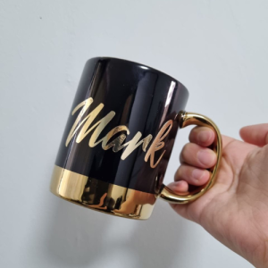 Personalised/Plain Gold Rim Mug - Black