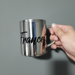 Personalised/Plain Double Wall Stainless Steel Coffee Mug - Silver