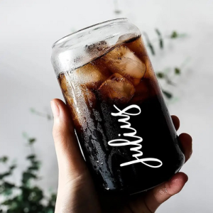 Personalised/Plain Glass Can Tumbler Bottle with Straw & Lid