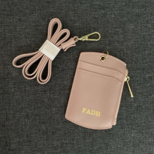 Personalised/Plain PU Saffiano Leather Lanyard Cardholder - Blush Pink
