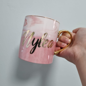 Personalised/Plain Gold Rim Mug - Marble Pink